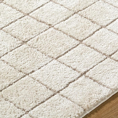 Livabliss x Our PNW Home Cascade Minimalist Grid Area Rug, 10' x 14', Grid Ivory/Taupe