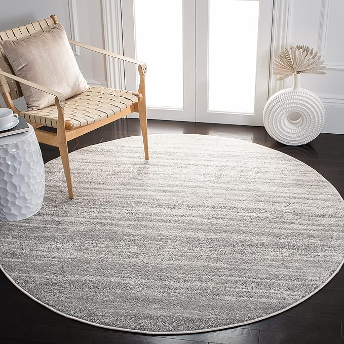 SAFAVIEH Adirondack Collection Area Rug - 8' Round, Ivory & Silver, Modern Ombre Design, Non Shedding & Easy to Clean, Ideal for Living Room, Bedroom, Office, Dining Space (ADR113B)