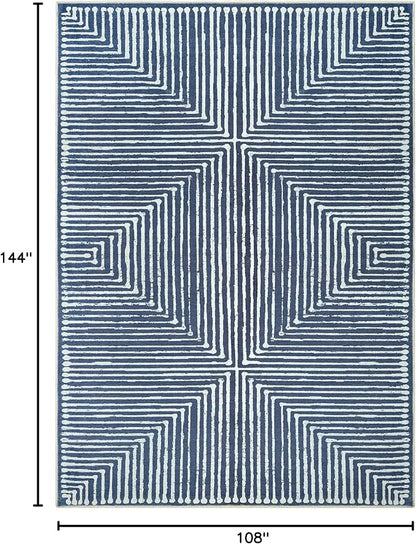 Bloom Rugs Washable Non-Slip 9' x 12' Rug - Blue Striped Area Rug for Living Room, Bedroom, Dining Room, and Kitchen - Exact Size: 9' x 12'