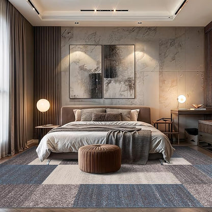 Rugshop Contemporary Blue Geometric Boxes Non-Slip Area Rug Non-Shedding for Living Room, Dining Room and Office, 12' x 15'