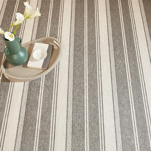 Dash & Albert Bowman Stripe Grey Machine Washable Rug, Runner-2.5 X 8 Feet, Grey Stripe Pattern