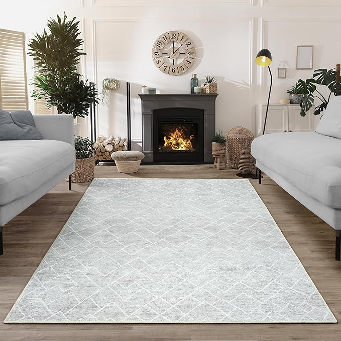 Bloom Rugs Washable Non-Slip 9' x 12' Rug - Gray/Pebble Striped Area Rug for Living Room, Bedroom, Dining Room, and Kitchen - Exact Size: 9' x 12'