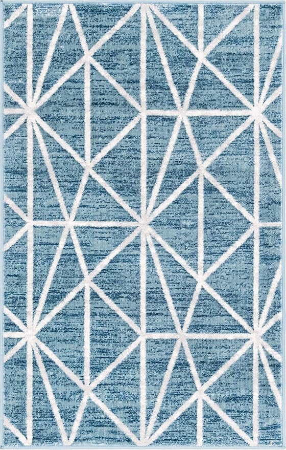 Rugs.com Lattice Trellis Collection Rug – 3' x 5' Blue Low-Pile Rug Perfect for Living Rooms, Large Dining Rooms, Open Floorplans