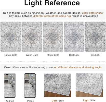 HUGEAR Machine Washable Hallway Runner Rugs 2x6 Vintage Blue Neutral Style Non Slip Stain Resistant Low Pile Throw Carpet for Bedroom Kitchen Retro Aesthetic Modern Decor