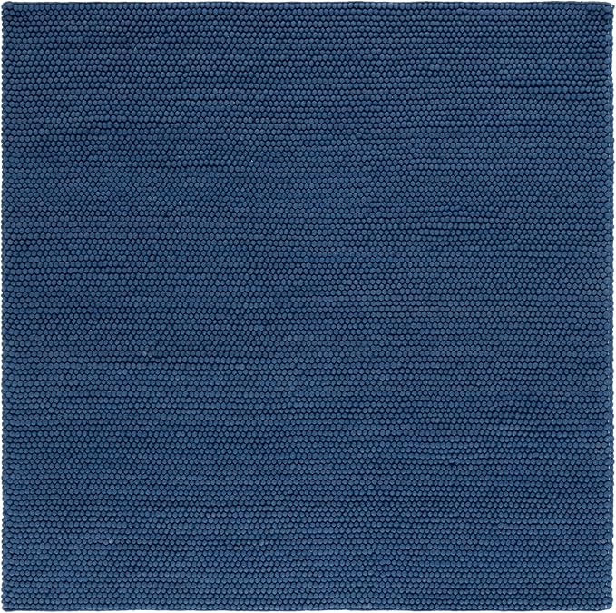 SAFAVIEH Natura Collection Area Rug - 4' Square, Navy & Blue, Handmade Wool Blend, Textured Design, Ideal for Living Room, Bedroom, Dining Space (NAT620M)