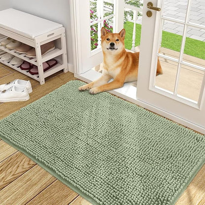 OLANLY Dog Door Mat for Muddy Paws 48x30, Absorbs Moisture and Dirt, Absorbent Non-Slip Washable Doormat, Quick Dry Chenille Mud Mat for Dogs, Entry Indoor Entryway Carpet for Inside Floor, Sage Green