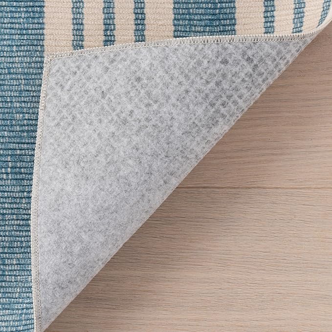 Dash & Albert Talos Blue Machine Washable Rug, 7.5 X 9.5 Feet, Blue/Ivory Stripe Pattern