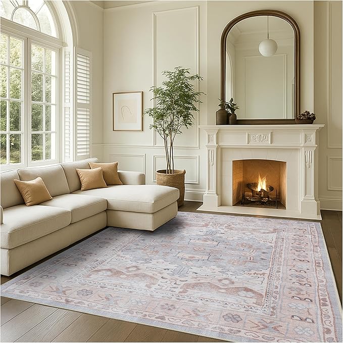 Fame Rugs Turkish Rug. Washable Vintage Oriental Antique Inspired Traditional Doormat Small Modern Area Rugs Luxury Entryway Entry Bedroom Bathroom Kitchen (403CC, 5'9 x 8'9)