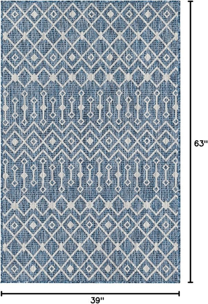 Unique Loom Outdoor Trellis Collection Area Rug - Tribal Trellis (3' 3" x 5' 3" Rectangle, Blue/ Ivory)