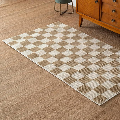 Revival Rugs Gambit 3'x5' Machine Washable Area Rug for Kitchen Bedroom - 100% Recycled Oeko-TEX Certified, Medium Pile, Camel, Beige