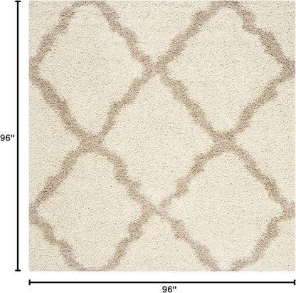 SAFAVIEH Dallas Shag Collection Area Rug - 8' Square, Ivory & Beige, Trellis Design, Non-Shedding & Easy Care, 1.5-inch Thick Ideal for High Traffic Areas in Living Room, Bedroom (SGD257B)