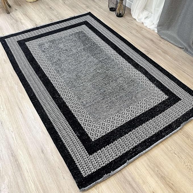 Alfa Rich 4x6 Black Washable Area Rugs for Living Room Bedroom Kitchen Cotton Pet Friendly Rug