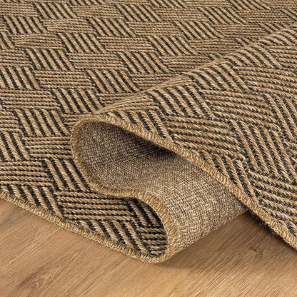 Easy Jute Rugs 8x10 Herringbone Natural Color Living Room Indoor Outdoor Area Rug for Patio and Kitchen Rug High Traffic Washable Easy to Clean Solid Boho Woven Design Carpet (8 x 10)