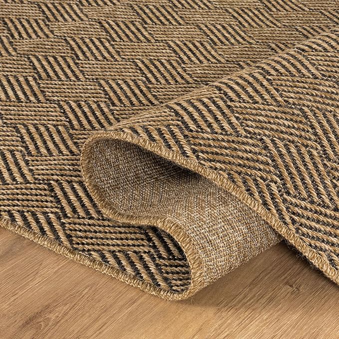 Easy Jute Rugs 10x14 Herringbone Natural Color Living Room Indoor Outdoor Area Rug for Patio and Kitchen Rug High Traffic Washable Easy to Clean Solid Boho Woven Design Carpet (10 x 14)