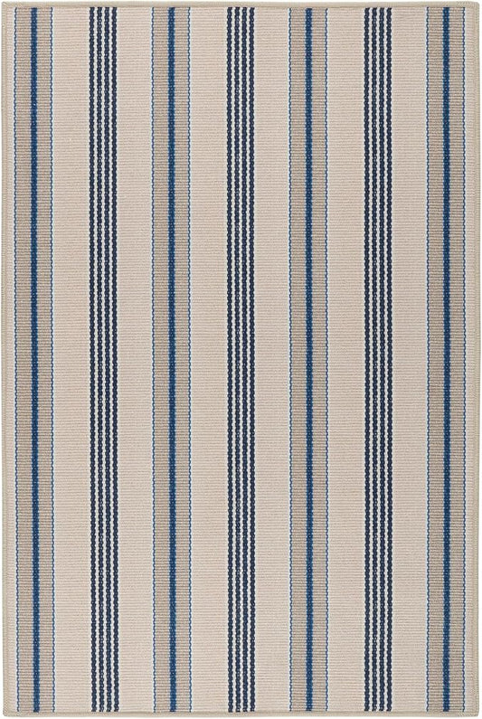 Dash and Albert Nimes Ticking Machine Washable Area Rug - 2.5' x 8' Runner Neutral Stripe Washable Accent Rug - Durable, High Traffic Kitchen, Mudroom, Hallways