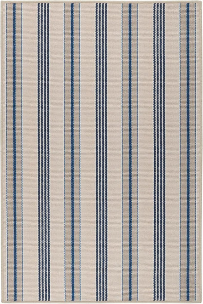Dash and Albert Nimes Ticking Machine Washable Area Rug - 6' x 9' Neutral Stripe Washable Accent Rug - Durable, High Traffic Areas Kitchen, Mudroom, Hallways