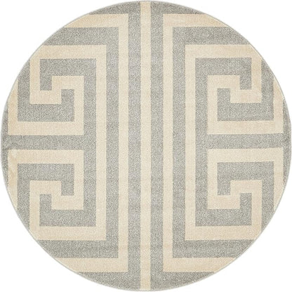 Unique Loom Athens Collection Classic Geometric Modern Border Design Area Rug (6' 0 x 6' 0 Round, Gray/ Beige)