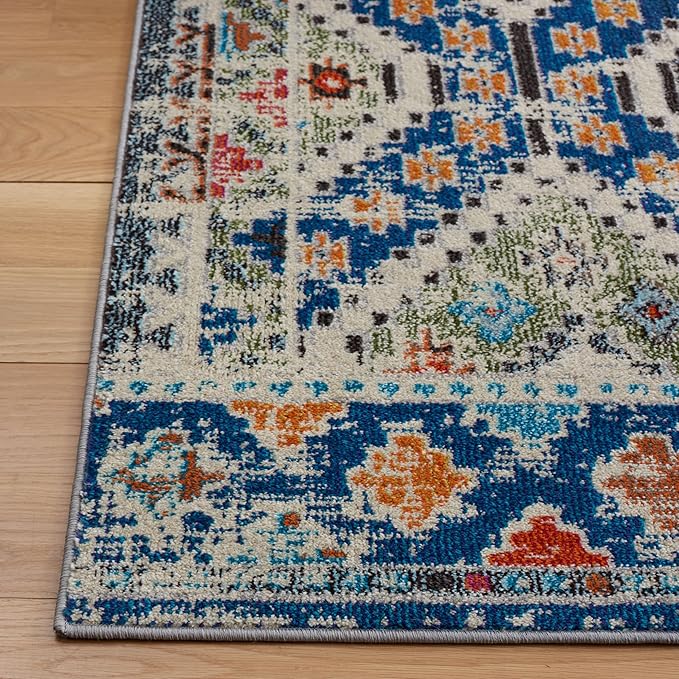 SAFAVIEH Madison Collection Runner Rug - 2' x 8', Navy & Beige, Boho Diamond Distressed Design, Non-Shedding & Easy Care, Ideal for High Traffic Areas in Living Room, Bedroom (MAD418M)