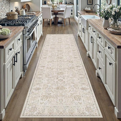 HUGEAR 2x8 Machine Washable Hallway Runner Rugs Vintage Grey - Neutral Non Slip Stain Resistant Low Pile Aesthetic Throw Carpet Kids & Pet Friendly for Bedroom Kitchen Entryway