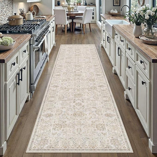 HUGEAR 2x8 Machine Washable Hallway Runner Rugs Vintage Grey - Neutral Non Slip Stain Resistant Low Pile Aesthetic Throw Carpet Kids & Pet Friendly for Bedroom Kitchen Entryway