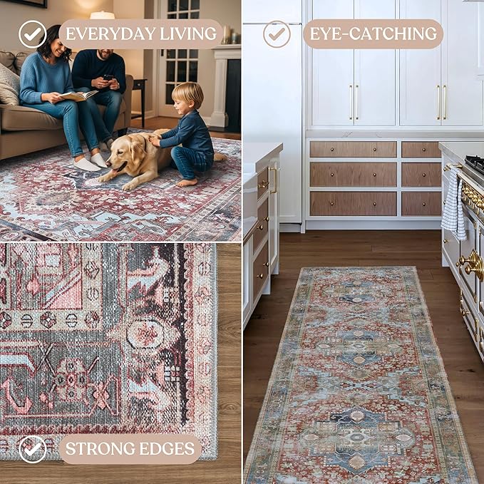 Washable Area Rug, Modern Farmhouse, Vintage, Turkish, Bohemian, Distressed, Oriental, Traditional, Rugs for Living Room, Dining, Bedroom, Office, Entryway, Foyer, (858rm, 2' x 3')