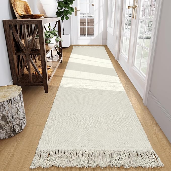 Collive Long Hallway Runner - 2.6' x 10', Washable Indoor Entryway Rug, White/Beige Braided Woven Kitchen Rug for Laundry Room Bedroom Doorway
