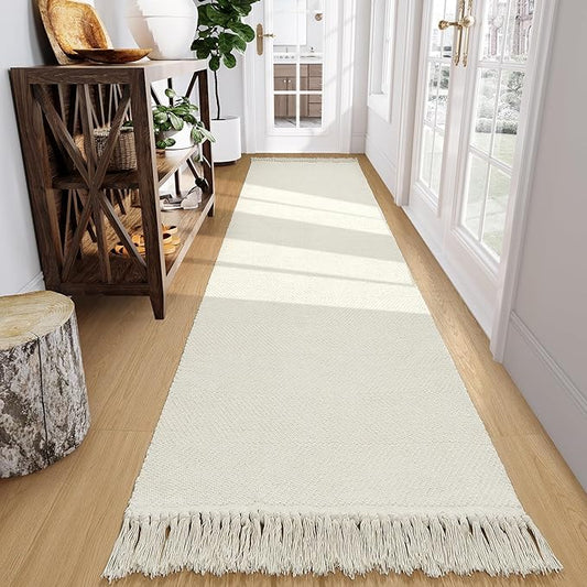 Collive Long Hallway Runner - 2.6' x 10', Washable Indoor Entryway Rug, White/Beige Braided Woven Kitchen Rug for Laundry Room Bedroom Doorway