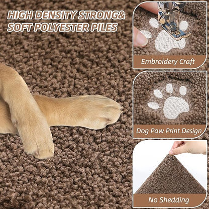 BEQHAUSE Dog Door Mat for Muddy Paws 32"x70" Dirt Trapper Absorbent Doormat Non Slip Entryway Rugs Washable Stain Resistant Welcome Floor Mat Soft Low-Profile for Front Back Door, Brown