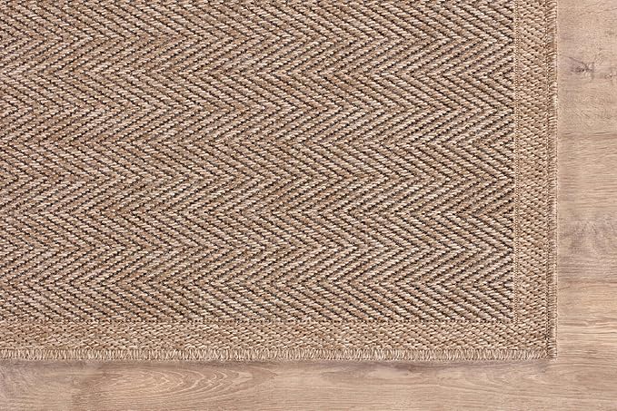 CAMILSON Easy Jute Round Rug 6ft Indoor Outdoor Natural Color Fiber Area Rugs for Living Room Patio and Kitchen Rug Herringbone Woven Design Easy-Cleaning Washable Outside Carpet Alfombras (6 Round)