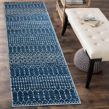 Lahome Moroccan Extra Long Runner Rugs for Hallways, 2.5x12 Rug Runner Washable Ultra-Thin Carpet Non Slip, Faux Wool Soft Modern Floor Print Mat for Entryway Stair (Blue, 2'5''x12')