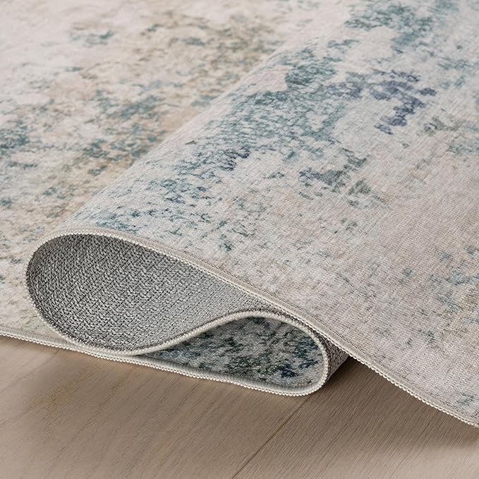 Dash & Albert Blaire Mineral Machine Washable Rug, 2.5 X 8 Feet, Multicolored/Blue Graphic Pattern