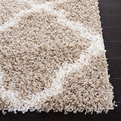 SAFAVIEH Dallas Shag Collection Area Rug - 5'1" x 7'6", Beige & Ivory, Trellis Design, Non-Shedding & Easy Care, 1.5-inch Thick Ideal for High Traffic Areas in Living Room, Bedroom (SGD257D)