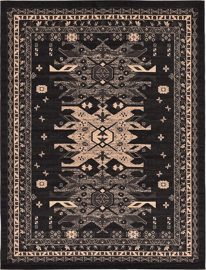 Unique Loom Taftan Collection Border Geometric Tribal Inspired Design Area Rug (7' 0 x 10' 0 Rectangular, Black/ Gray)