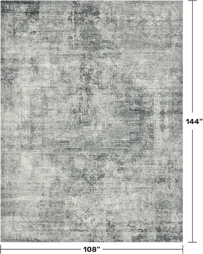 Large Slate Blue Rug for Dining Room Table - Neatral Farmhouse 9x12 Area Rug for Living Room, Bedroom Under Bed, Non Slip with Rubber Backing & Stain Resistant Dark Gray Décor