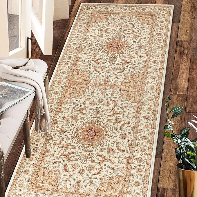 COMSLE Boho Washable Runner Rug for Hallway Faux Wool Small Kitchen Area Rug Distressed Throw Rug Non-Slip Laundry Room Carpet Runner for Entryway Indoor Bedroom, 2' x 8'