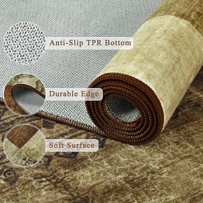 Tepook Modern Area Rug for Living Room, 5x7 Geometric Large Rugs for Bedroom, Washable Patchwork Rug Indoor Non-Slip Throw Carpets for Dining Room Office Farmhouse Home Decor, Brown