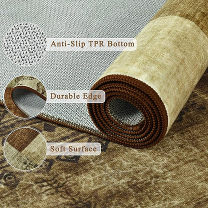 Tepook Modern Area Rug for Living Room, 8x10 Geometric Large Rugs for Bedroom, Washable Patchwork Rug Indoor Non-Slip Throw Carpets for Dining Room Office Farmhouse Home Decor, Brown