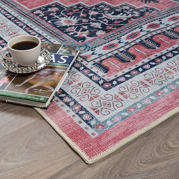 Fame Rugs Turkish Rug. Washable Vintage Oriental Antique Inspired Traditional Doormat Small Modern Area Rugs Luxury Entryway Entry Bedroom Bathroom Kitchen (399TN, 7'5 x 9'9)