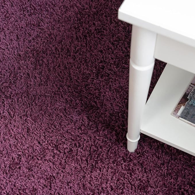 Unique Loom Solid Shag Collection Area Rug (7' 1" Round, Eggplant Purple)