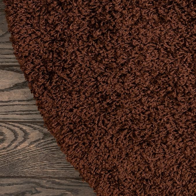 Unique Loom Solid Shag Collection Area Rug (5' 3" Round, Chocolate Brown)