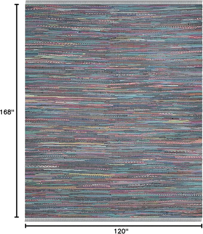 SAFAVIEH Rag Rug Collection Area Rug - 10' x 14', Aqua & Multi, Handmade Boho Stripe Cotton, Ideal for High Traffic Areas in Living Room, Bedroom (RAR121K)