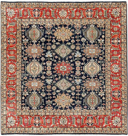 Black Vegetable Dyes Wool Soft Pile Karjihooz Design with All Over Pattern Hand Knotted Square Oriental Rug (8'x8')