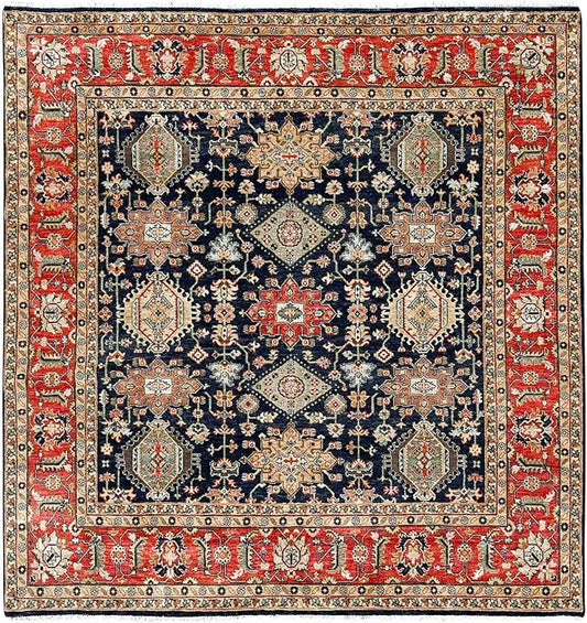 Black Vegetable Dyes Wool Soft Pile Karjihooz Design with All Over Pattern Hand Knotted Square Oriental Rug (8'x8')