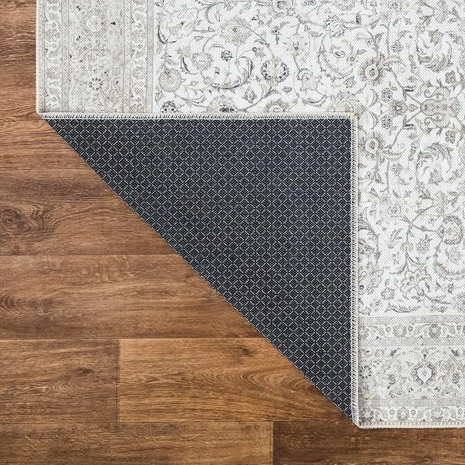 Bloom Rugs Washable Non-Slip 6' x 9' Rug - Beige/Off White Traditional Bordered Area Rug for Living Room, Bedroom, Dining Room, and Kitchen - Exact Size: 6' x 9'