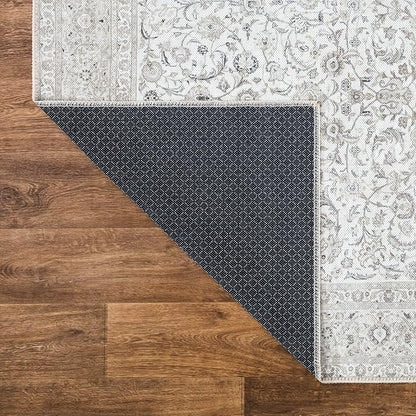Bloom Rugs Washable Non-Slip 10 ft Runner - Beige/Off White Traditional Bordered Runner for Entryway, Hallway, Bathroom, and Kitchen - Exact Size: 2.5' x 10'
