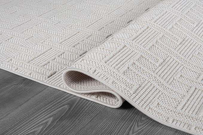 Micro Loop Indoor Rug White 10x14 Boho Geometric Neutral Area Rugs for Living Room Soft Luxury Modern Low and High Pile Durable Stain Resistant Non-Shedding Indoor Area Carpet 10 x 14