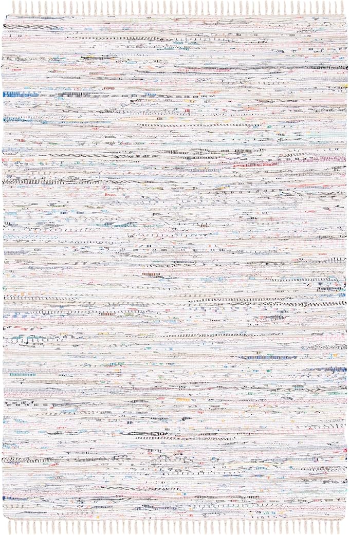 SAFAVIEH Rag Rug Collection Accent Rug - 4' x 6', Ivory & Multi, Handmade Boho Stripe Cotton, Ideal for High Traffic Areas in Entryway, Living Room, Bedroom (RAR121G)