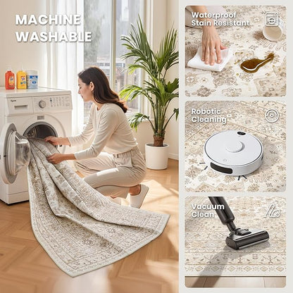 zesthome Washable Runner Rug 2.5x14 - Stain Resistant Entryway Rug,Ultra-Thin Kitchen Rugs, Anti Slip Backing Runner Rugs for Entrance Laundry Room Indoor Hallway (Cream/Beige,2.5'x14')