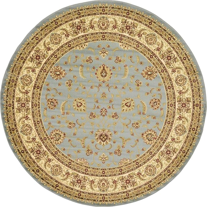 Unique Loom Voyage Collection Traditional Oriental Classic Intricate Design Area Rug (8' 0 x 8' 0 Round, Light Blue/Gold)