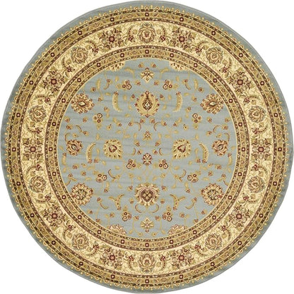 Unique Loom Voyage Collection Traditional Oriental Classic Intricate Design Area Rug (8' 0 x 8' 0 Round, Light Blue/Gold)
